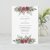 Burgundy Poetic Winter Wedding Kaart (Staand voorkant)