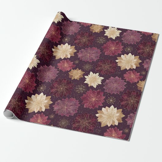 Burgundy Poinsettia Christmas Pattern (3) Cadeaupapier (Uitgerold)