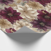 Burgundy Poinsettia Christmas Pattern (5) Cadeaupapier (Hoek)