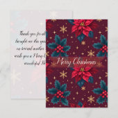 Burgundy Poinsettia & Gold Snowflake  Bedankkaart (Voorkant / Achterkant)