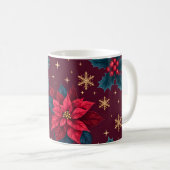 Burgundy Poinsettia & Gold Snowflake  Koffiemok (Voorkant rechts)
