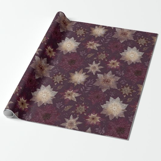 Burgundy Poinsettia Kerstpatroon (2) Cadeaupapier (Uitgerold)