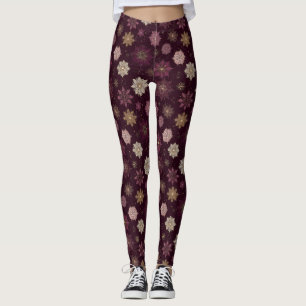 Burgundy Poinsettia Kerstpatroon (4) Leggings