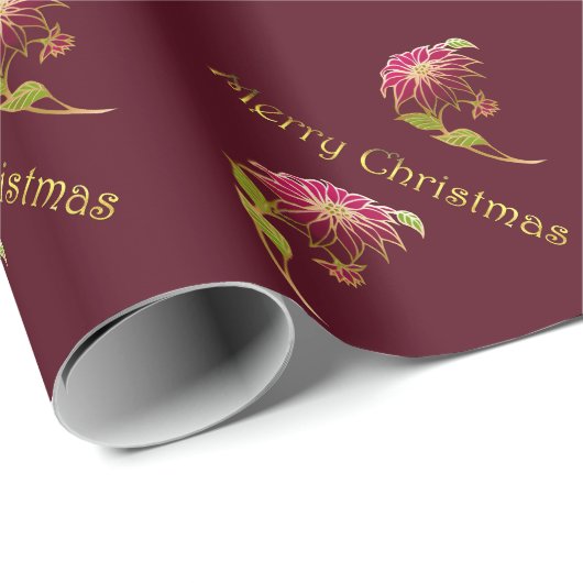 Burgundy Poinsettias - kerstpapier Cadeaupapier (Rol Hoek)
