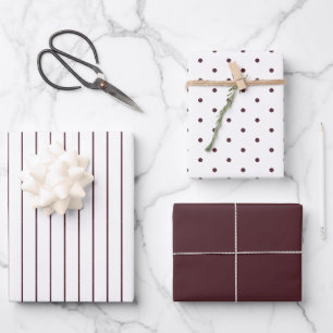 Burgundy Polka Dot en Gestreept en Solid Inpakpapier Vel