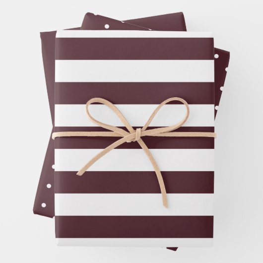 Burgundy Polka Dot Wide Striped en Solid Inpakpapier Vel (In situ)