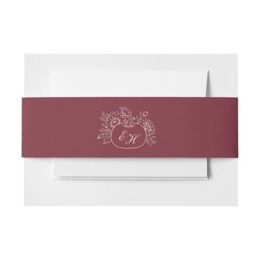 Burgundy Pompoen Buikband met Monogram Uitnodigingen Wikkel (Voorkant Voorbeeld)