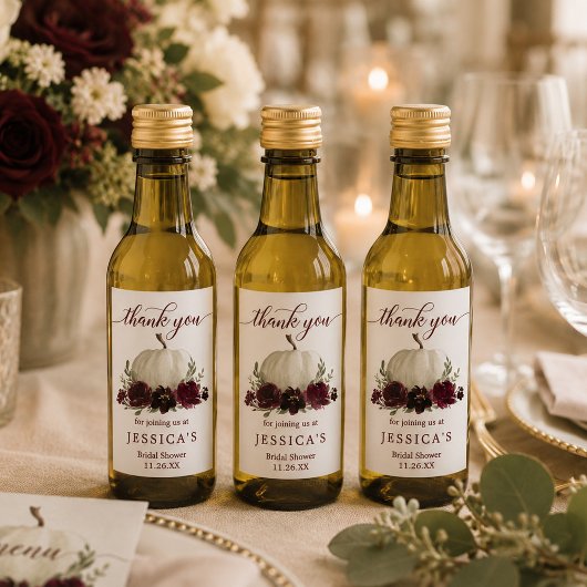Burgundy Pompoen Herfst Mini Wijnfles Label Wijn Etiket