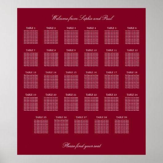 Burgundy Poster van het Tafel-weddenschapenkaart 2 (Voorkant)