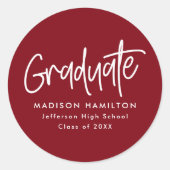 Burgundy Preppy Script Graduation Ronde Sticker (Voorkant)