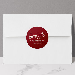 Burgundy Preppy Script Graduation Ronde Sticker