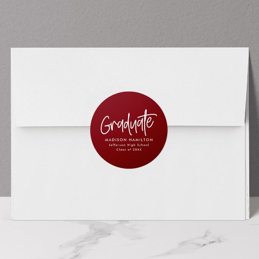 Burgundy Preppy Script Graduation Ronde Sticker