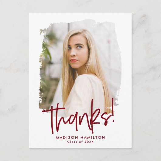 Burgundy Preppy Script Photo Afstuderen Hartelijk  Briefkaart (Voorkant)