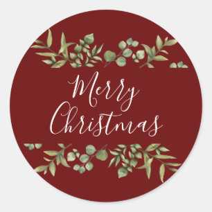 Burgundy Prettig Kerstfeest Elegant Schrift Groene Ronde Sticker