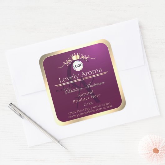 Burgundy Product Label Gold Border Logo Monogram (Envelop)