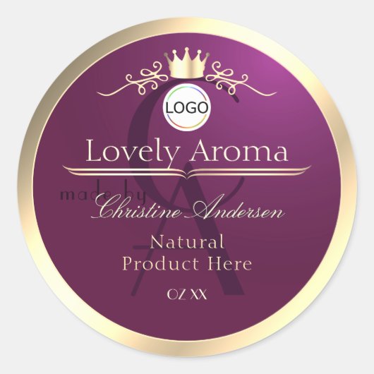 Burgundy Product Label Gold Border Logo Monogram (Voorkant)