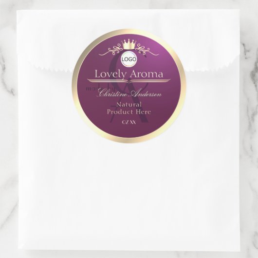 Burgundy Product Label Gold Border Logo Monogram (Tas)