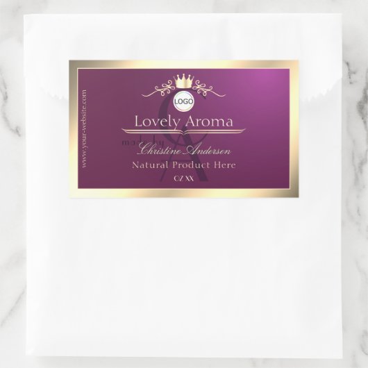 Burgundy Product Label Gold Border Logo Monogram (Tas)