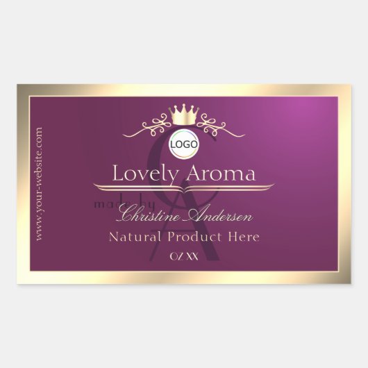 Burgundy Product Label Gold Border Logo Monogram (Voorkant)