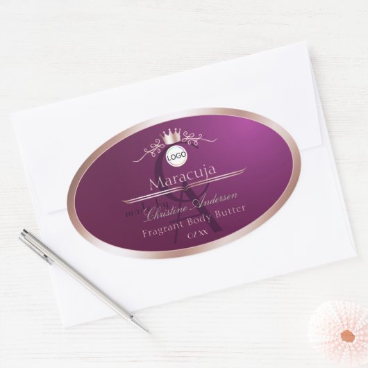 Burgundy Product Label Rose Gold Frame Monogram (Envelop)