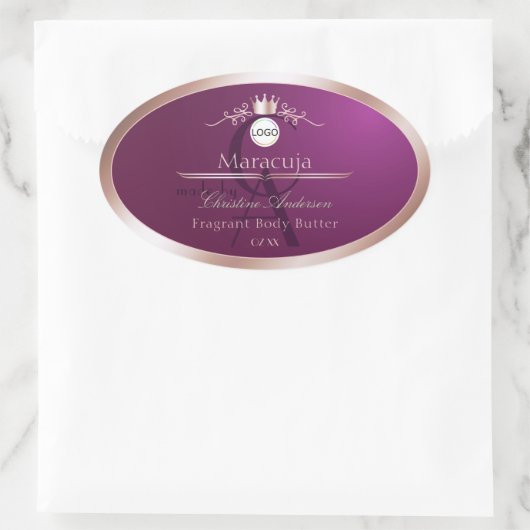 Burgundy Product Label Rose Gold Frame Monogram (Tas)