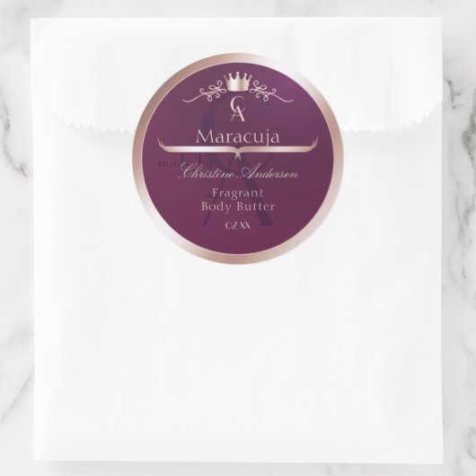 Burgundy Product Label Rose Gold Frame Monogram (Tas)