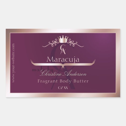 Burgundy Product Label Rose Gold Frame Monogram (Voorkant)