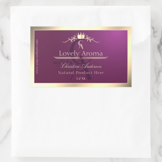 Burgundy Product Label with Gold Border Monogram (Tas)