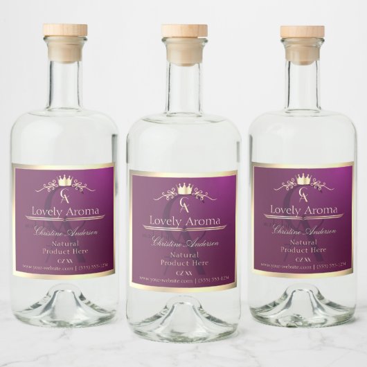 Burgundy Product Label with Gold Border Monogram Likeurfles Etiket (Flessen)