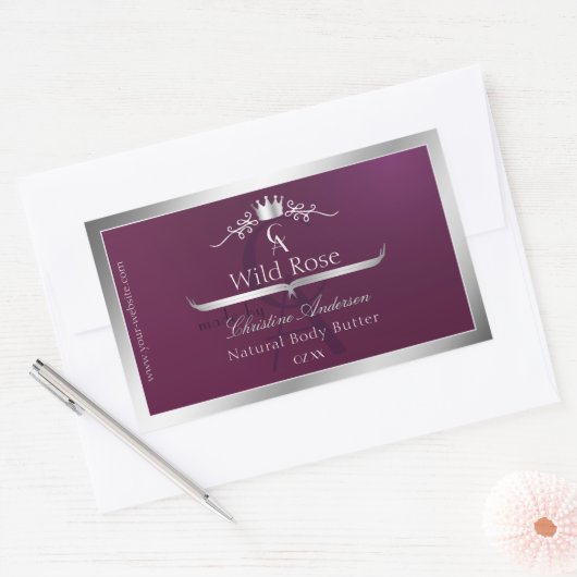 Burgundy Product Label with Silver Frame Monogram (Envelop)