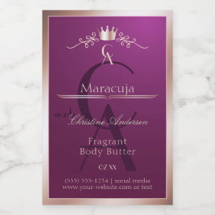 Burgundy Productlabel Roze Gouden Frame Monogram Voedselcontainer Etiket