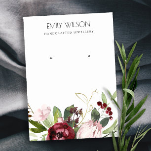 BURGUNDY PROTEA FLORAL EARRING DISPLAY VISITEKAARTJE