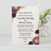 Burgundy Protea & Pampas Gras Save the Date Kaart (Staand voorkant)