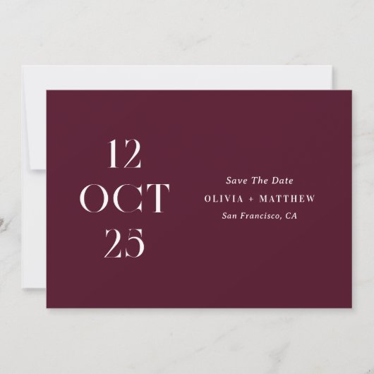 Burgundy pruim moderne minimalistische foto bruilo save the date (Voorkant)