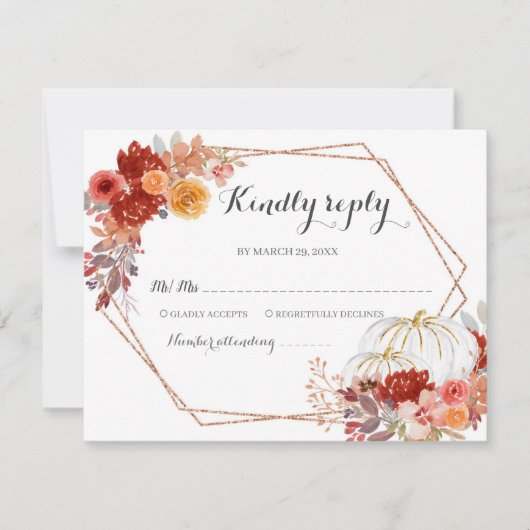 Burgundy Pumpkin-Herfst in Love Weddenschap RSVP-k Bedankkaart (Voorkant)
