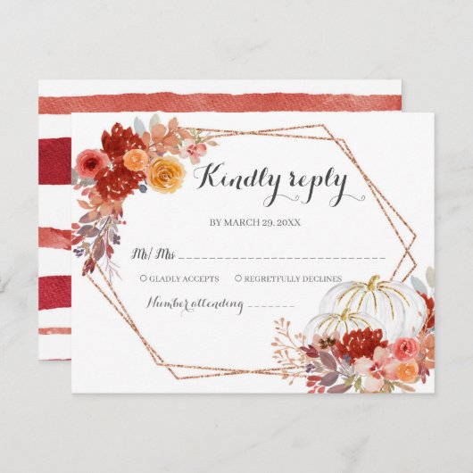 Burgundy Pumpkin-Herfst in Love Weddenschap RSVP-k Bedankkaart (Voorkant / Achterkant)