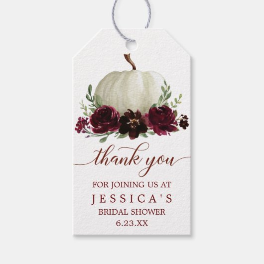 Burgundy Pumpkin Herfst Vrijgezellenfeest Favor Ta Cadeaulabel (Voorkant)