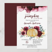 Burgundy Pumpkin Rustic Baby shower Uitnodiging (Voorkant / Achterkant)