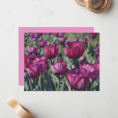 Burgundy Purple Tulip Flower Art Note Card Set Notitiekaartje (Voorkant / Achterkant in situ)