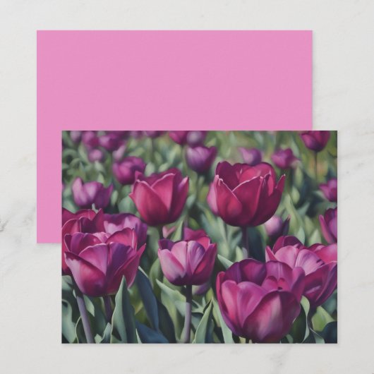 Burgundy Purple Tulip Flower Art Note Card Set Notitiekaartje (Voorkant / Achterkant)