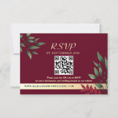 Burgundy QR-code herfstbruiloft RSVP Kaartje (Voorkant)