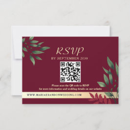 Burgundy QR-code herfstbruiloft RSVP Kaartje