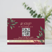 Burgundy QR-code herfstbruiloft RSVP Kaartje (Staand voorkant)