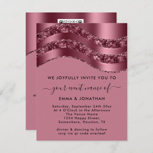 Burgundy QR Code Roos Weddenschap Bridal Pink (Voorkant / Achterkant)