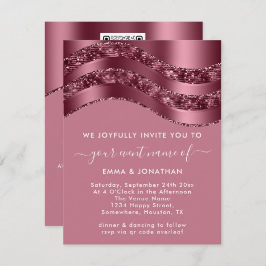 Burgundy QR Code Roos Weddenschap Bridal Pinky (Voorkant / Achterkant)