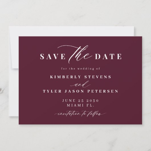 Burgundy QR code simple elegant wedding  Save The Date (Voorkant)