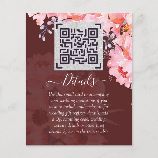 Burgundy QR SCANCODE Trouwwebsite Details Flyer (Voorkant)