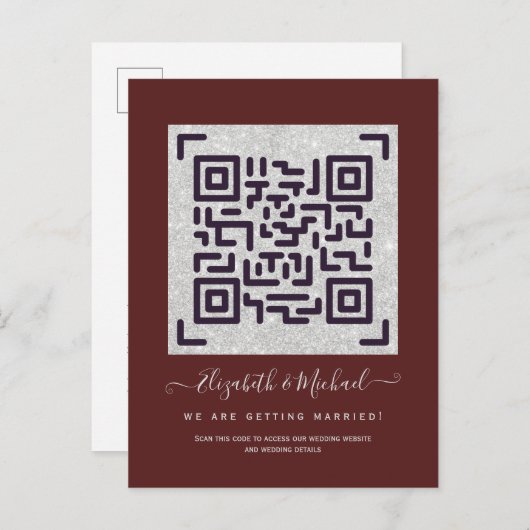 BURGUNDY QR SCANNING CODE Weddenschap Website - De Briefkaart (Voorkant / Achterkant)