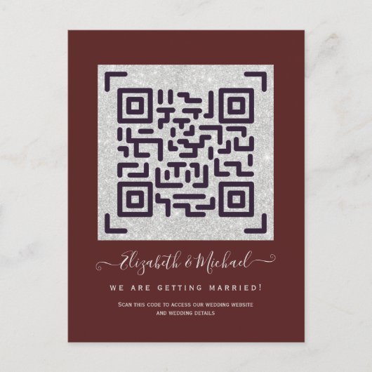 BURGUNDY QR SCANNING CODE Weddenschap Website - De Briefkaart (Voorkant)