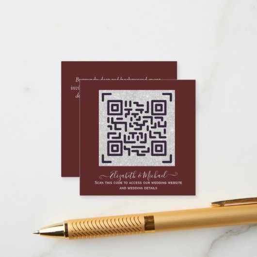 BURGUNDY QR SCANNING CODE Weddenschap Website - De Informatiekaartje (Voorkant / Achterkant in situ)